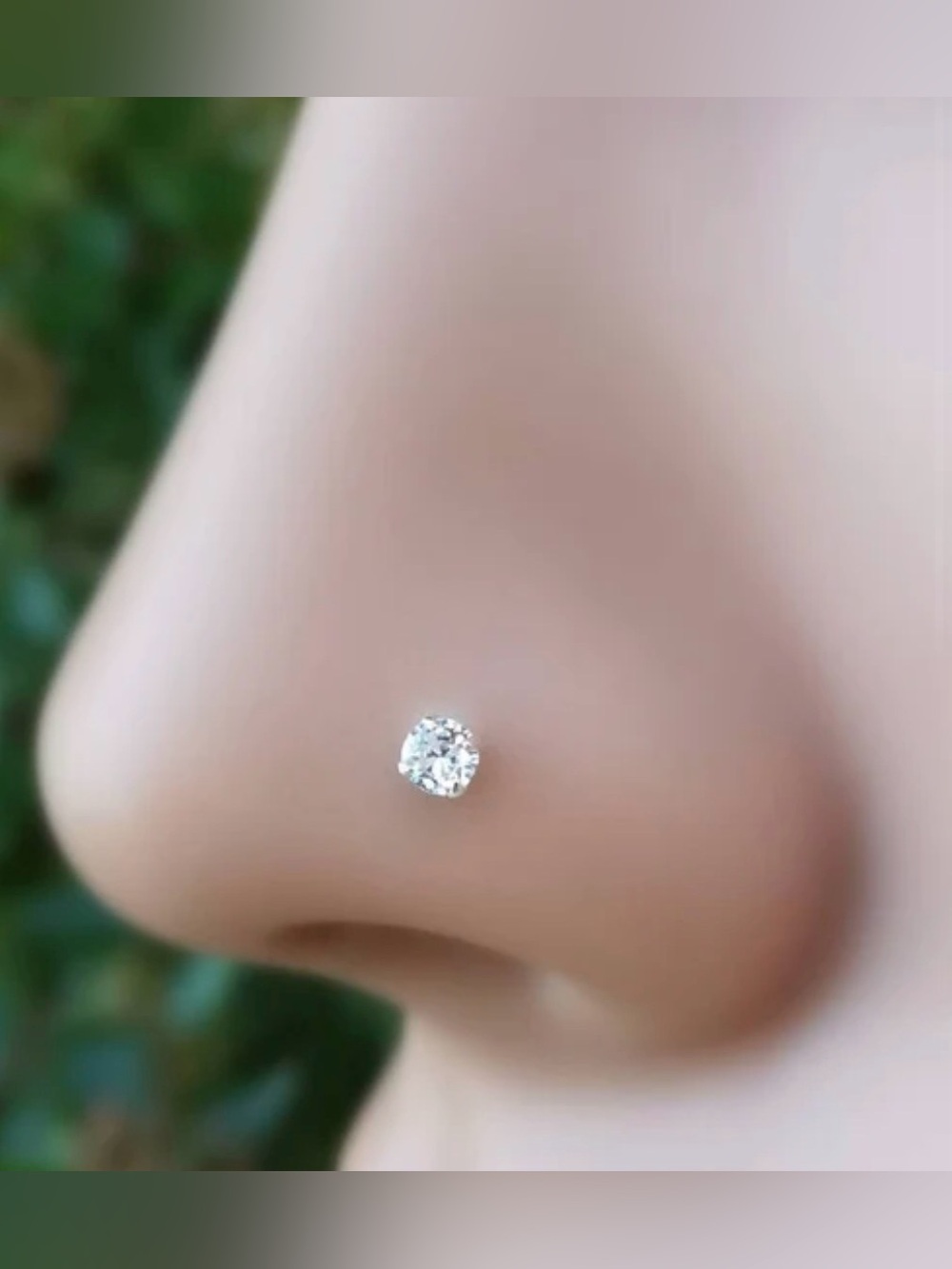 14K White Gold Nose Ring with CZ stone new